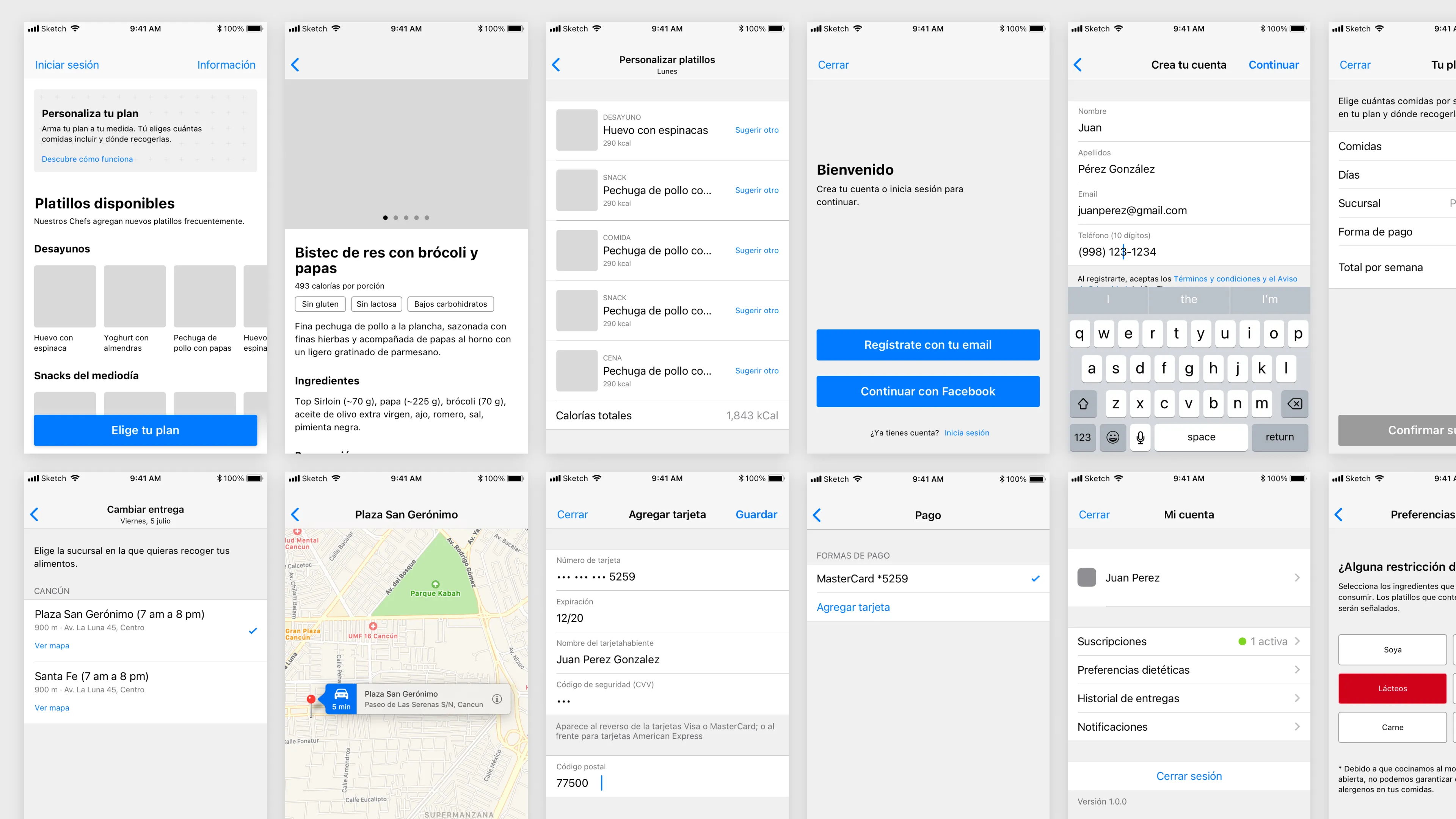 Early wireframes of the iOS app.